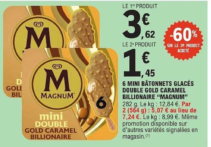 6 MINI BÂTONNETS GLACÉS DOUBLE GOLD CARAMEL BILLIONAIRE "MAGNUM"