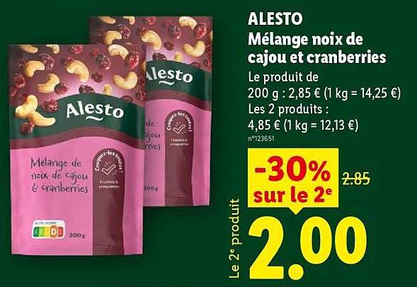 ALESTO Mélange noix de cajou et cranberries