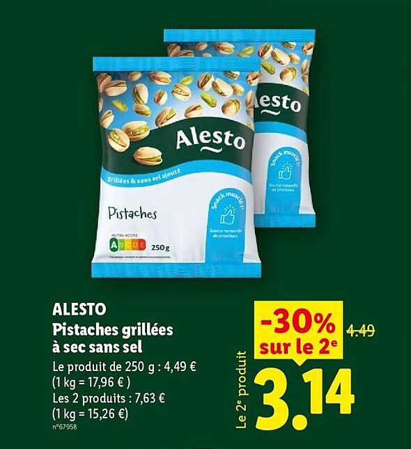 ALESTO Pistaches grillées à sec sans sel