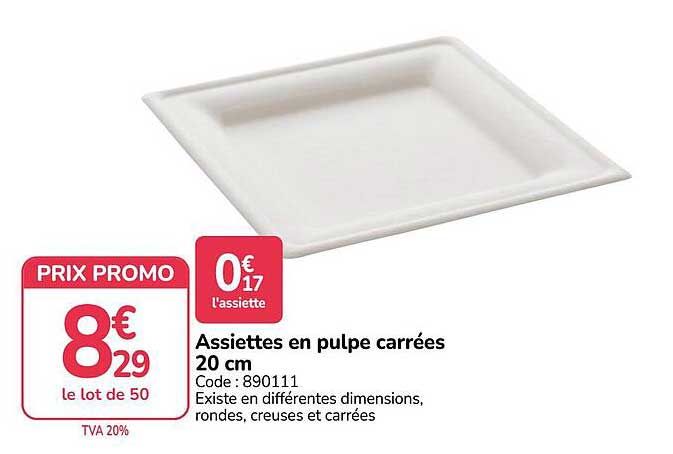 Assiettes en pulpe carrées 20 cm