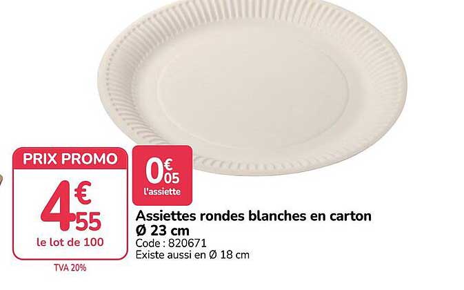 Assiettes rondes blanches en carton Ø 23 cm