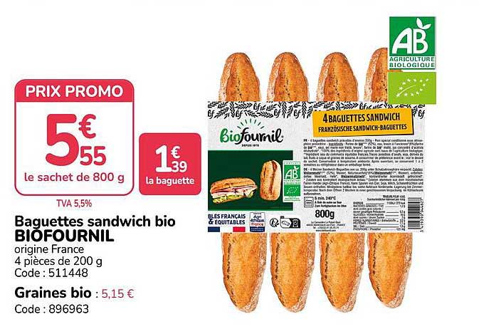 Baguettes sandwich bio BIOFOURNIL