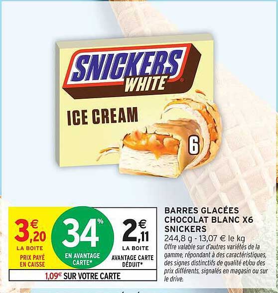 BARRES GLACÉES CHOCOLAT BLANC X6 SNICKERS
