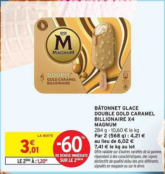 BÂTONNET GLACE DOUBLE GOLD CARAMEL BILLIONAIRE X4 MAGNUM