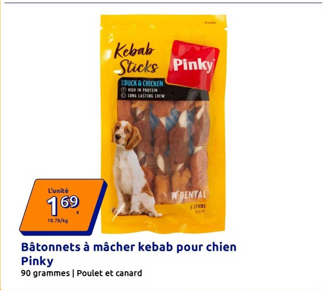 Bâtonnets à mâcher kebab pour chien Pinky