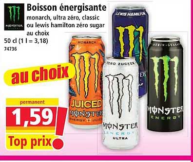 Boisson énergisante monarch, ultra zéro, classic ou lewis hamilton zéro sugar au choix