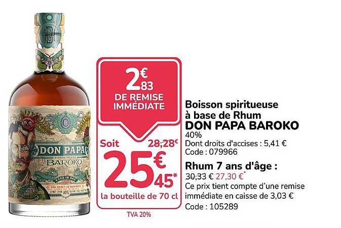 Boisson spiritueuse à base de Rhum DON PAPA BAROKO