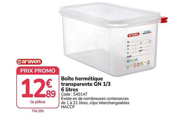 Boîte hermétique transparente GN 1/3 6 litres