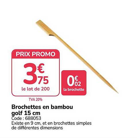 Brochettes en bambou golf 15 cm