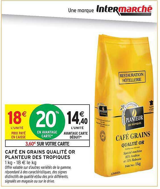 CAFÉ EN GRAINS QUALITÉ OR PLANTEUR DES TROPIQUES