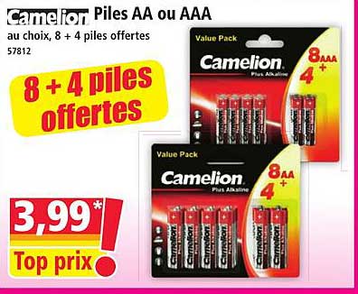 Camelion Piles AA ou AAA au choix, 8 + 4 piles offertes