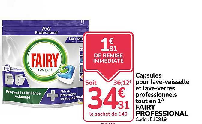 Capsules pour lave-vaisselle et lave-verres professionnels tout en 1 FAIRY PROFESSIONAL