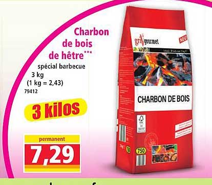 Charbon de bois de hêtre*** spécial barbecue 3 kg (1 kg = 2,43) 79412