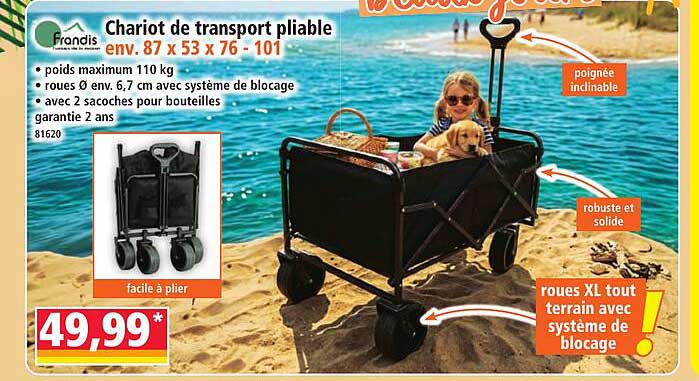 Chariot de transport pliable env. 87 x 53 x 76 - 101