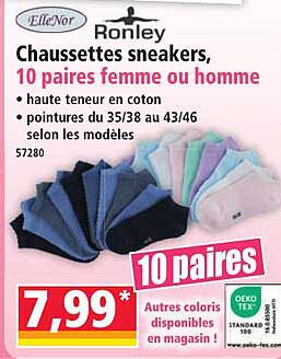 Chaussettes sneakers, 10 paires femme ou homme