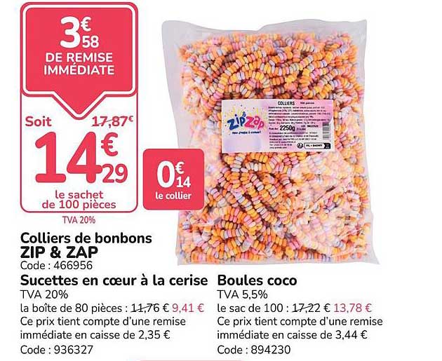 Colliers de bonbons ZIP & ZAP
