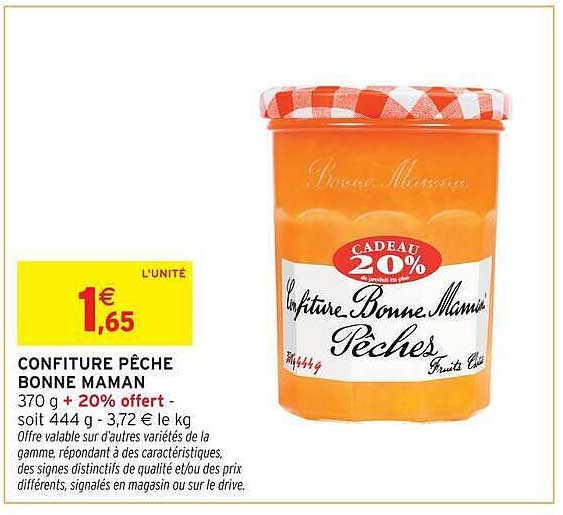 CONFITURE PÊCHE BONNE MAMAN 370 g + 20% offert