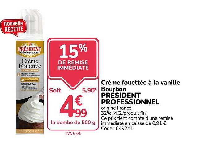Crème fouettée à la vanille Bourbon PRESIDENT PROFESSIONNEL