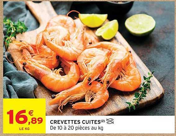 CREVETTES CUITES(2) De 10 à 20 pièces au kg