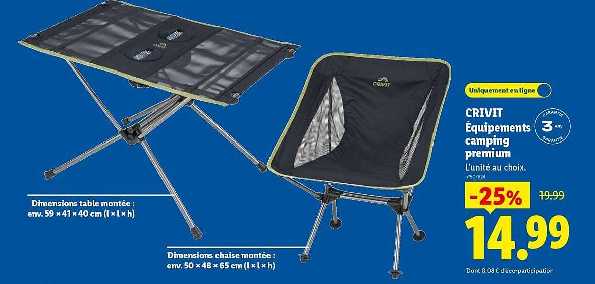 CRIVIT Équipements camping premium L’unité au choix.