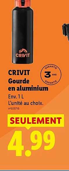 CRIVIT Gourde en aluminium Env. 1 L L'unité au choix.