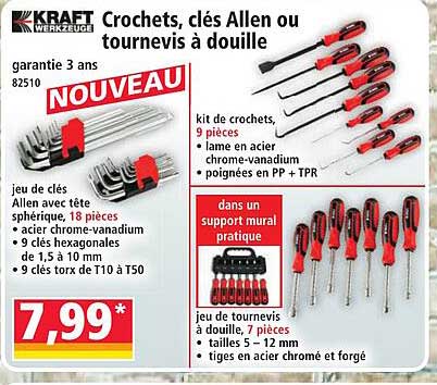 Crochets, clés Allen ou tournevis à douille