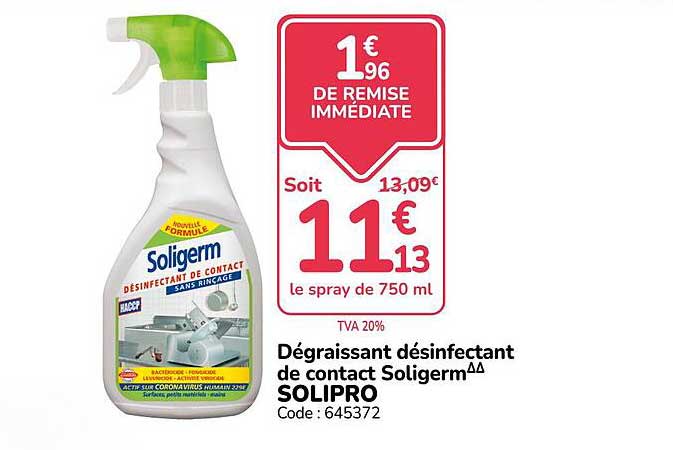 Dégraissant désinfectant de contact Soligerm SOLIPRO