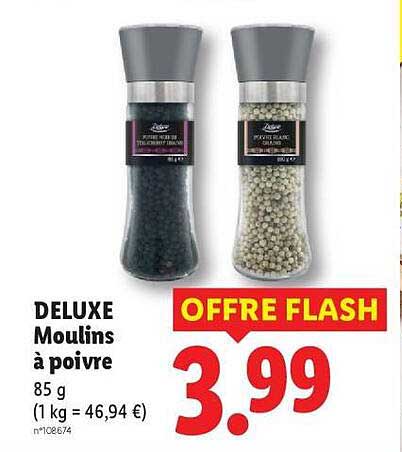 DELUXE Moulins à poivre 85 g (1 kg = 46,94 €) n°108674 OFFRE FLASH
