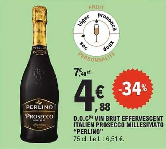 D.O.C. VIN BRUT EFFERVESCENT ITALIEN PROSECCO MILLESIMATO "PERLINO"