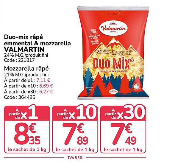 Duo-mix râpé emmental & mozzarella VALMARTIN