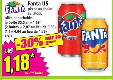 Fanta US pêche ou fraise au choix, offre panachable