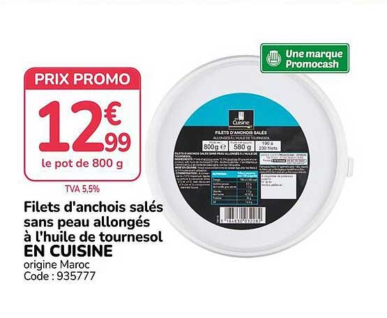Filets d'anchois salés sans peau allongés à l'huile de tournesol EN CUISINE