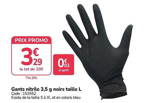 Gants nitrile 3,5 g noirs taille L