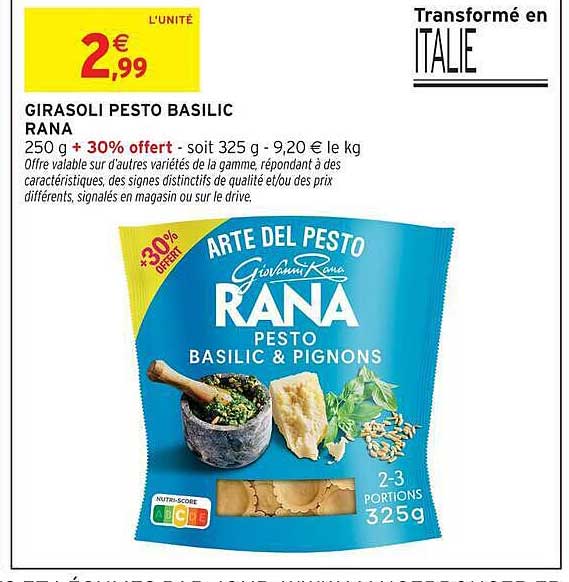 GIRASOLI PESTO BASILIC RANA