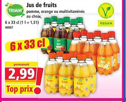 Jus de fruits pomme, orange ou multivitaminés au choix, 6 x 33 cl (1 l = 1,51)