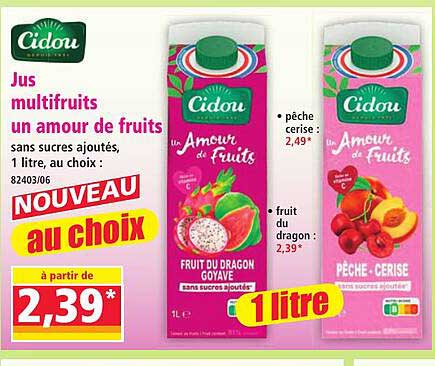 Jus multifruits un amour de fruits sans sucres ajoutés, 1 litre, au choix
