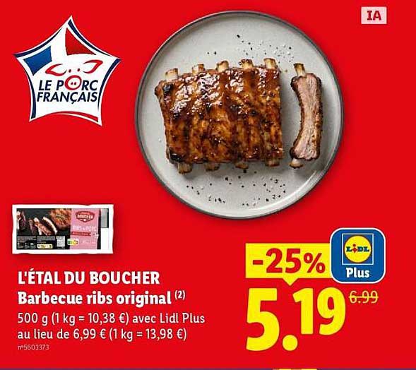 L'ÉTAL DU BOUCHER Barbecue ribs original