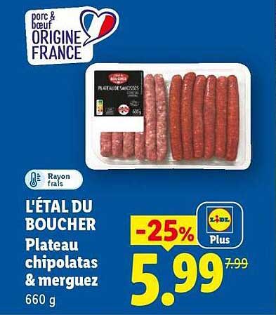 L’ÉTAL DU BOUCHER Plateau chipolatas & merguez 660 g