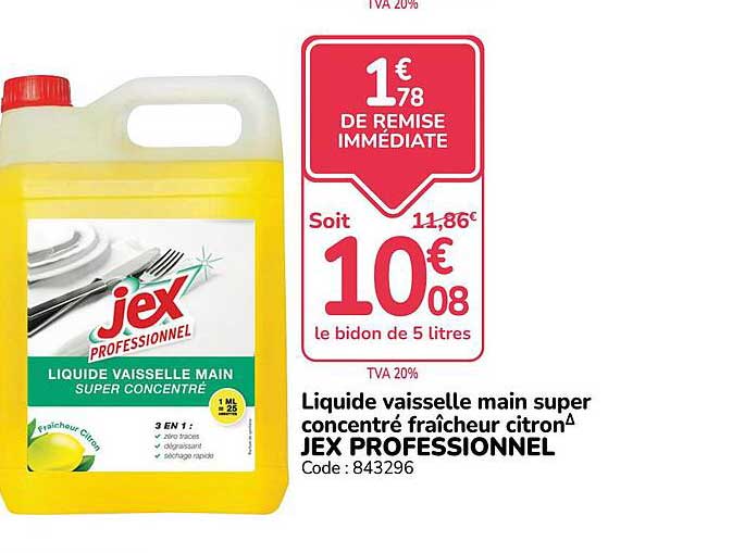 Liquide vaisselle main super concentré fraîcheur citron JEX PROFESSIONNEL