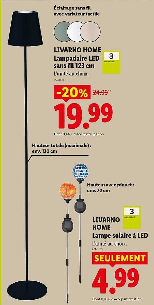 LIVARNO HOME Lampadaire LED sans fil 123 cm