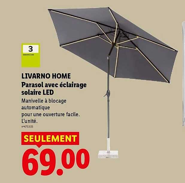 LIVARNO HOME Parasol avec éclairage solaire LED