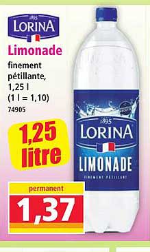 LORINA Limonade finement pétillante, 1,25 l (1 l = 1,10) 74905