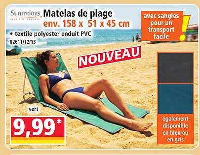 Matelas de plage env. 158 x 51 x 45 cm