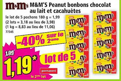 M&M’S Peanut bonbons chocolat au lait et cacahuètes