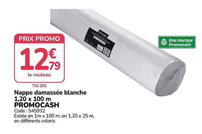 Nappe damassée blanche 1,20 x 100 m PROMOCASH