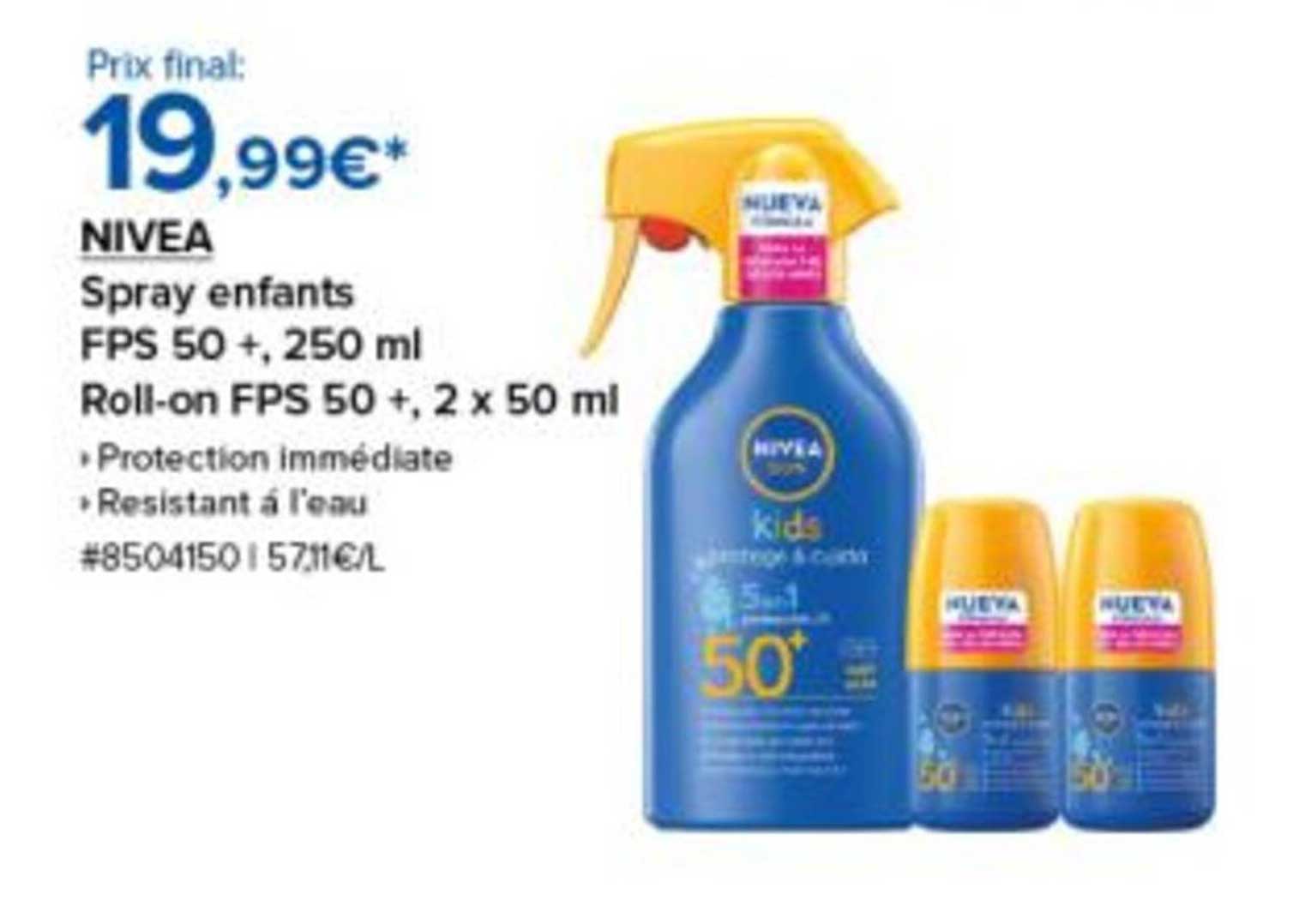 NIVEA Spray enfants FPS 50 +, 250 ml Roll-on FPS 50 +, 2 x 50 ml