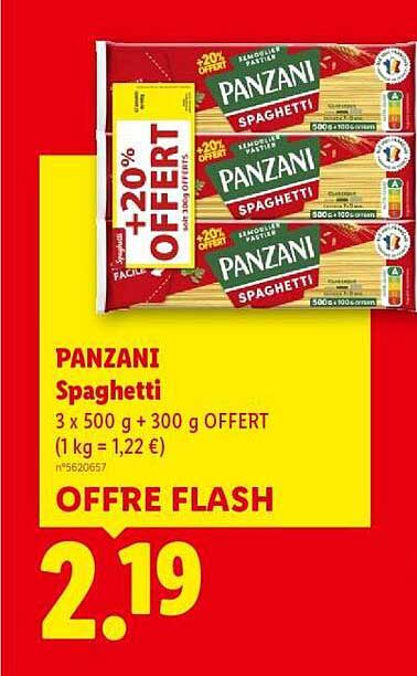 PANZANI Spaghetti 3 x 500 g + 300 g OFFERT (1 kg = 1,22 €) OFFRE FLASH