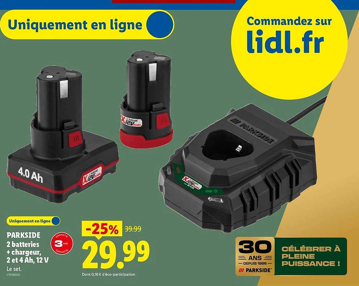 PARKSIDE 2 batteries + chargeur, 2 et 4 Ah, 12 V