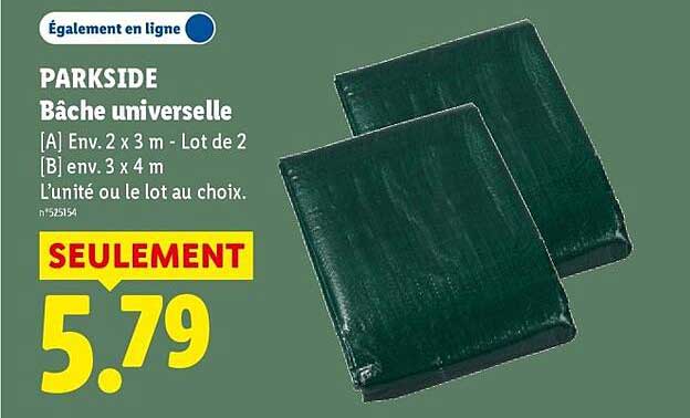PARKSIDE Bâche universelle [A] Env. 2 x 3 m - Lot de 2 [B] env. 3 x 4 m L’unité ou le lot au choix.
