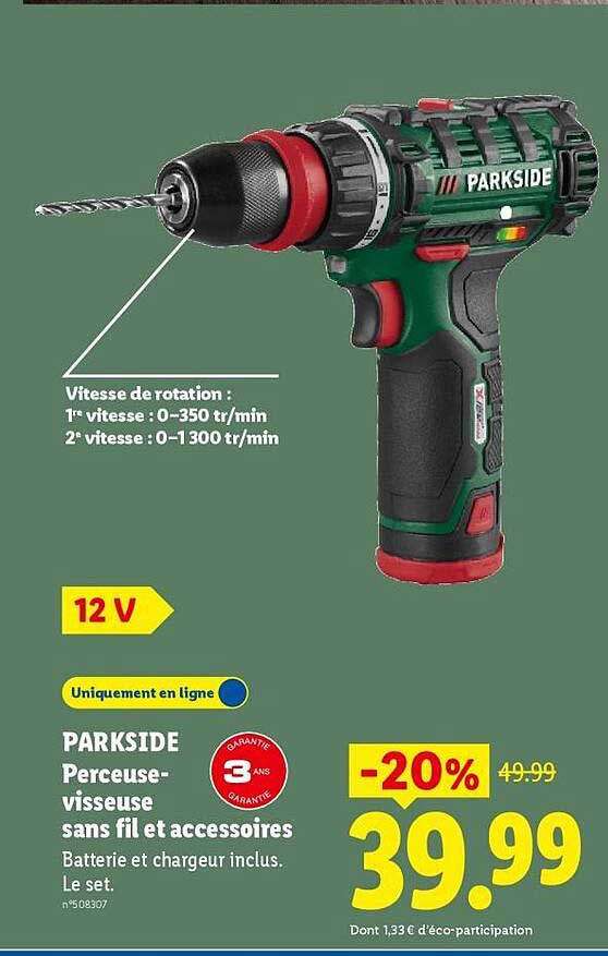 PARKSIDE Perceuse-visseuse sans fil et accessoires